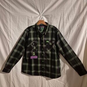 Dixxon Bride Of Frankenstein Black and Green Flannel Shirt Woman's Size 2XL